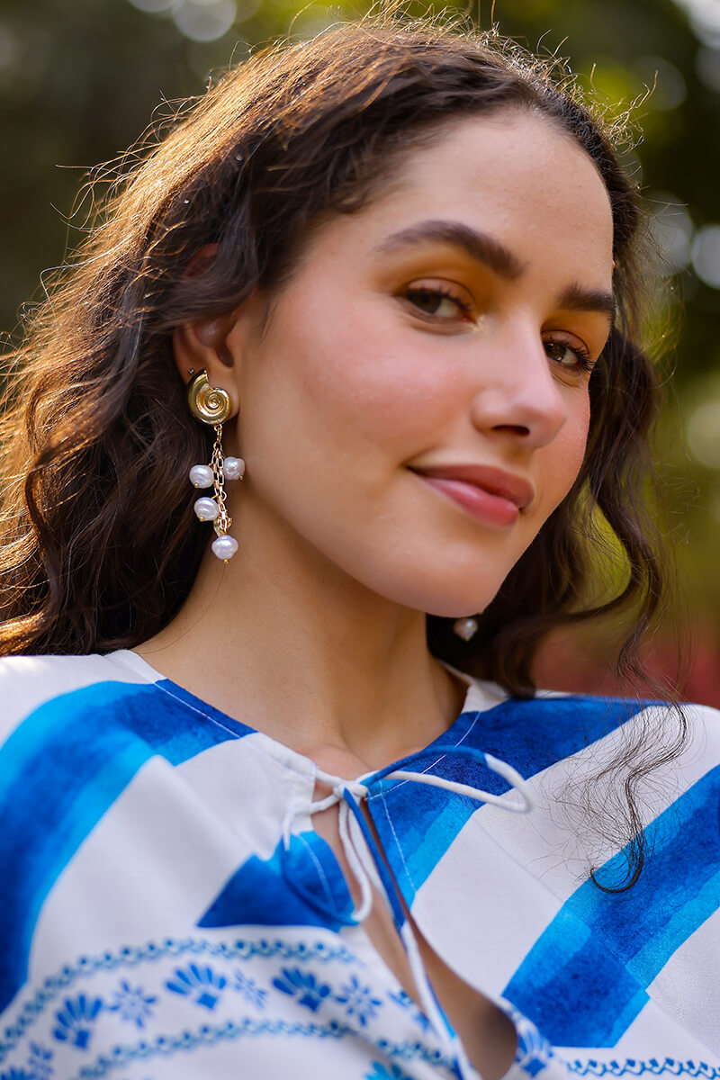 Artisanal Pearl Wave Hand-Beaded Statement Earrings