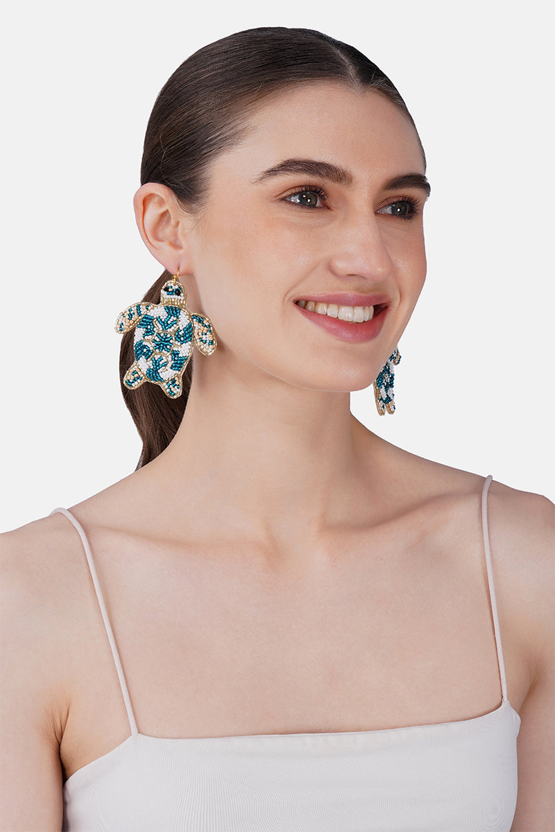 Sea Turtle Ocean Life Hand-Beaded Statement Earrings | view 2