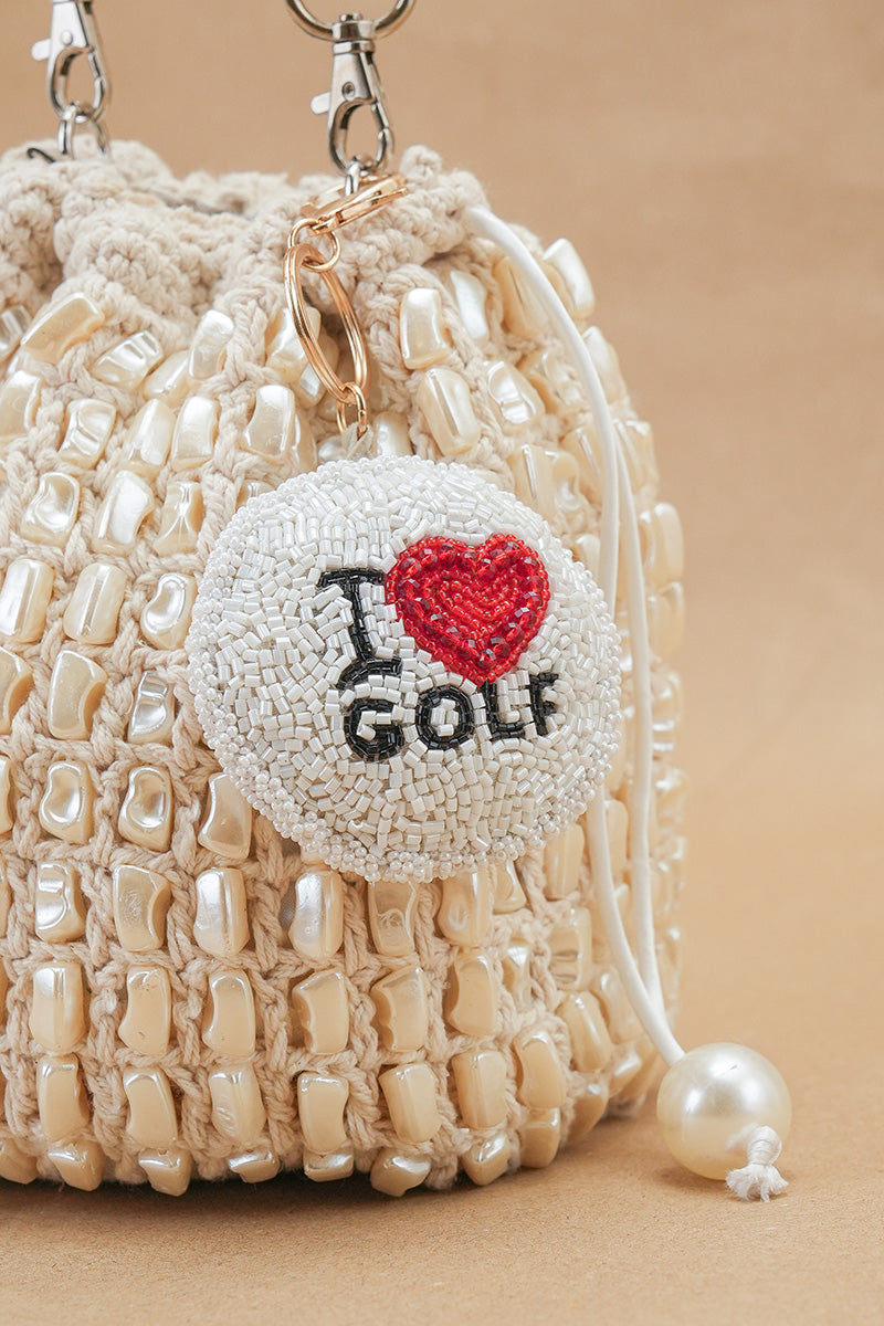 Golf Love Heart Hand-Beaded Boho Bag Charm | view 2