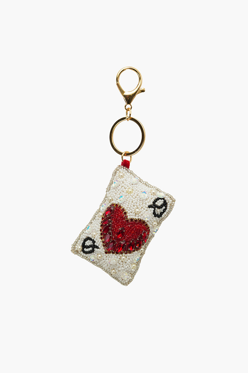 Queen of Hearts Hand-Beaded Boho Bag Charm | view 1