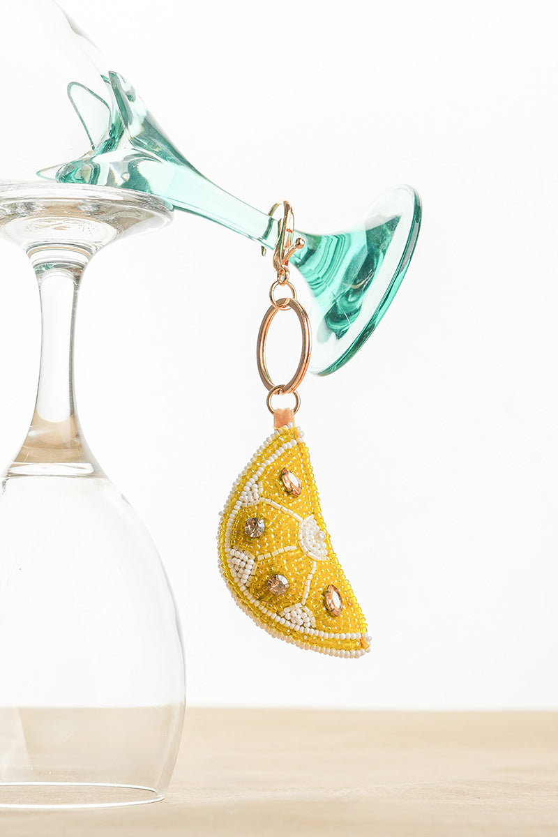 Zesty Lemon Citrus Splash Hand-Beaded Bag Charm