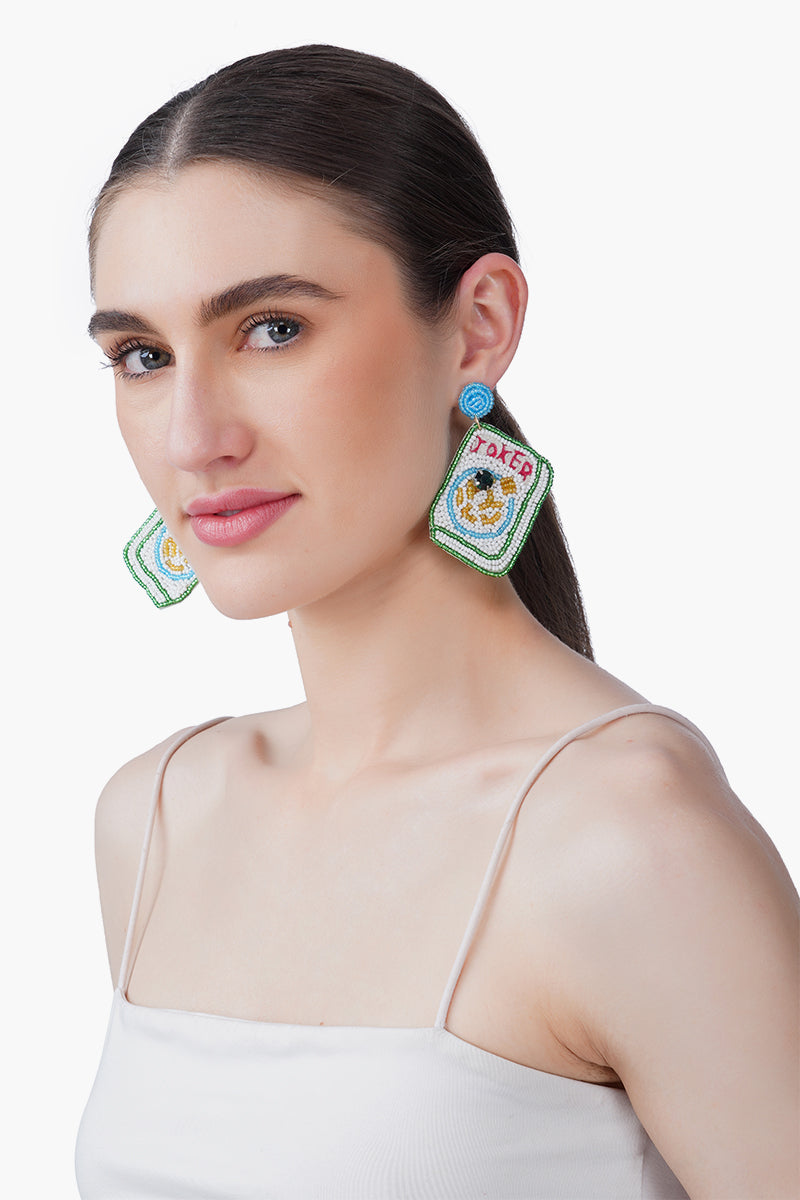Mahjong Joker Beaded Earrings | View 4