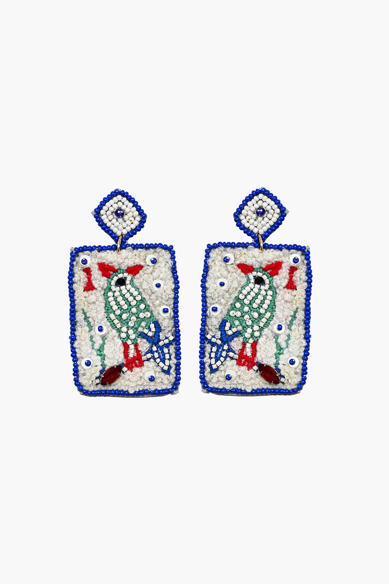 Mahjong Bird Beaded Earrings | View 1