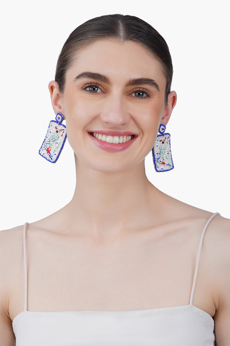 Mahjong Bird Beaded Earrings | View 4