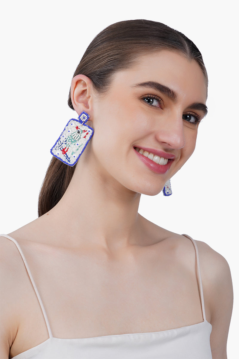 Mahjong Bird Beaded Earrings | View 2