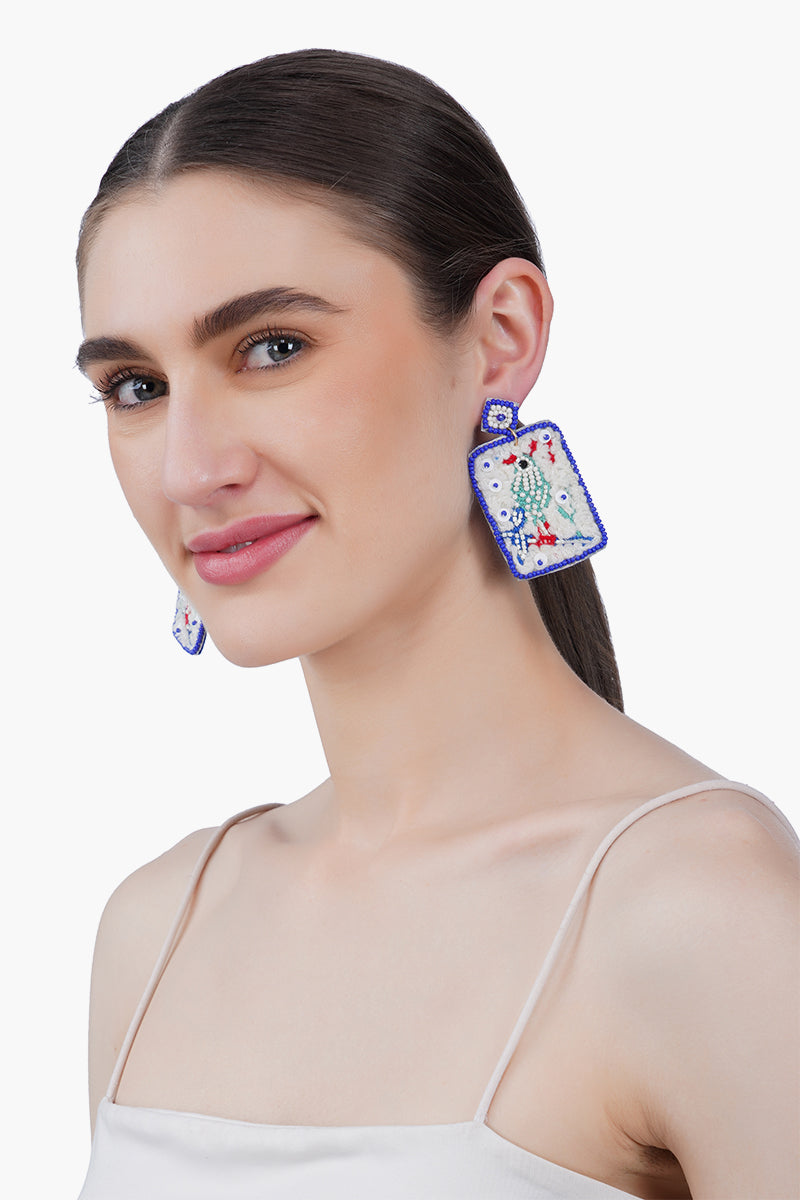 Mahjong Bird Beaded Earrings