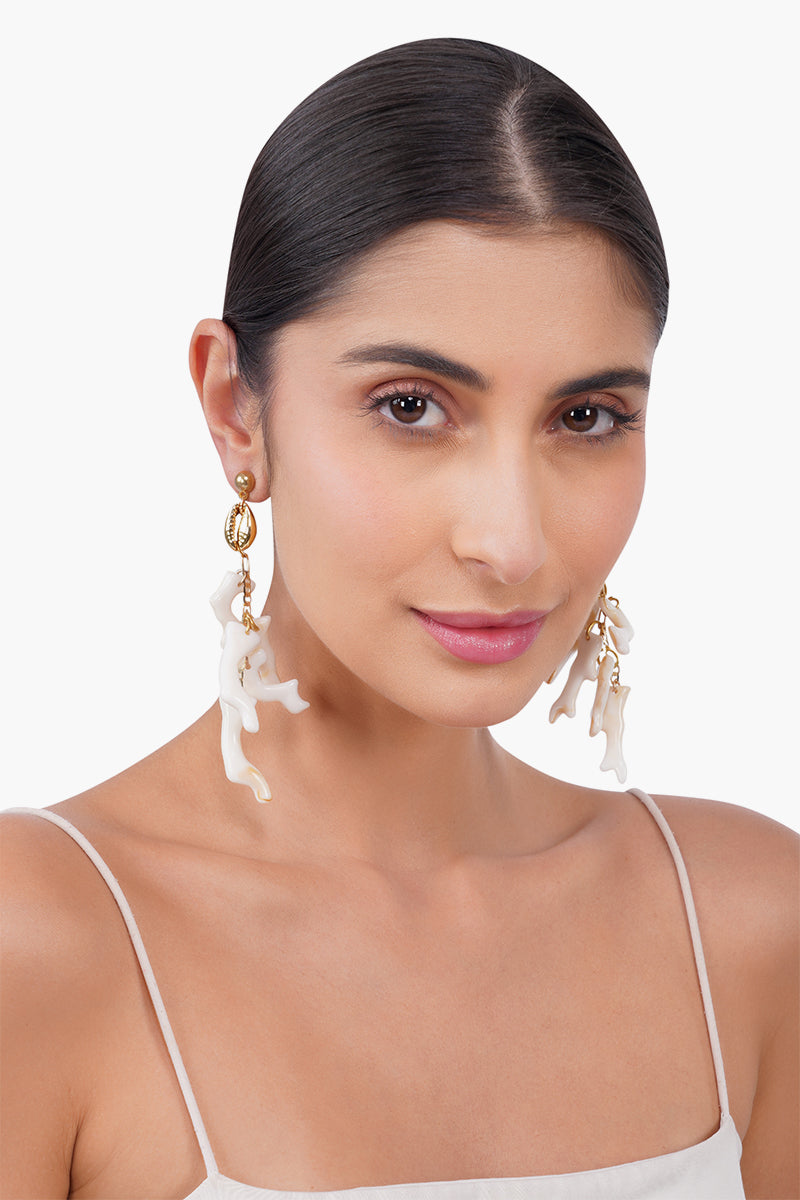 Ivory Coral Branch Statement Dangle Earrings | View 3