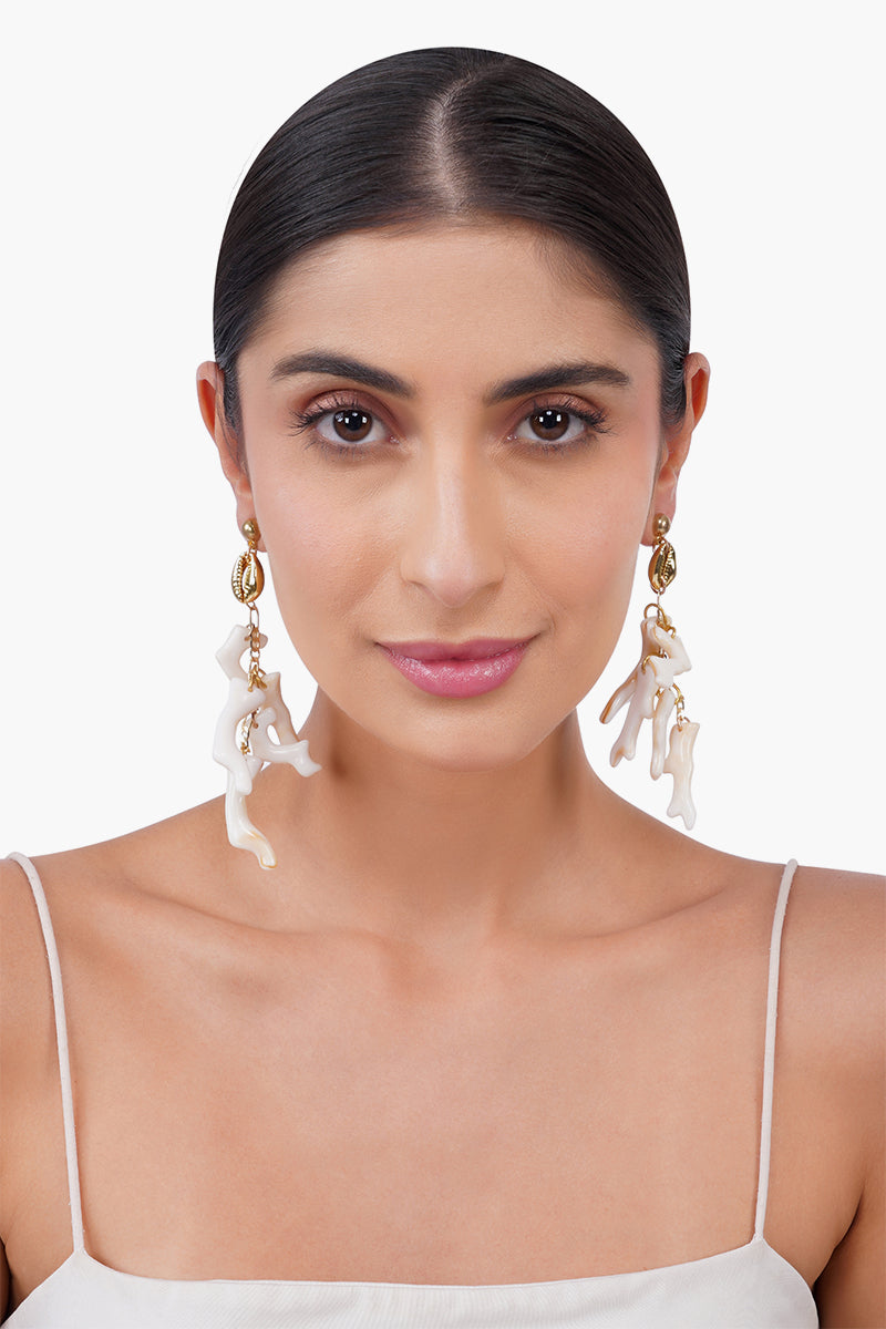 Ivory Coral Branch Statement Dangle Earrings