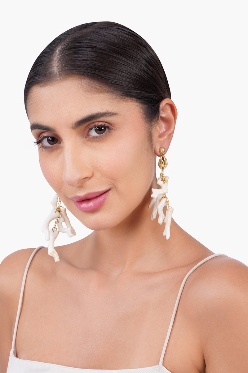 Ivory Coral Branch Statement Dangle Earrings