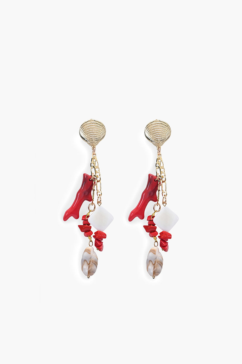 Red Coral Reef Statement Drop Earrings