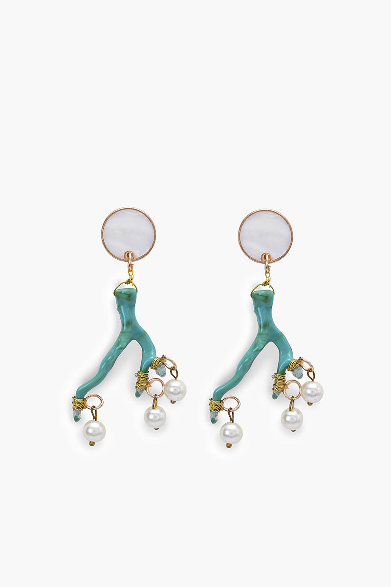 Aqua Reef Pearl Drop Statement Earrings | View 2