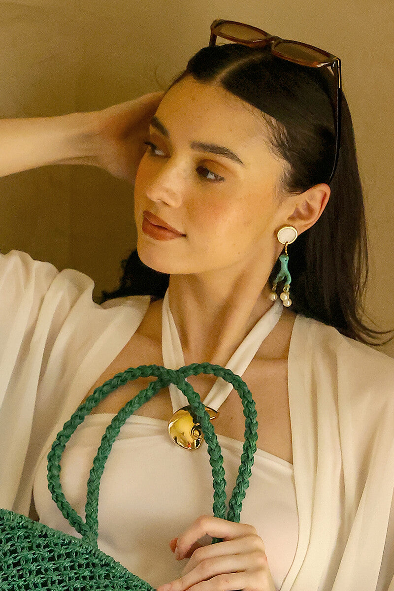 Aqua Reef Pearl Drop Statement Earrings | View 1