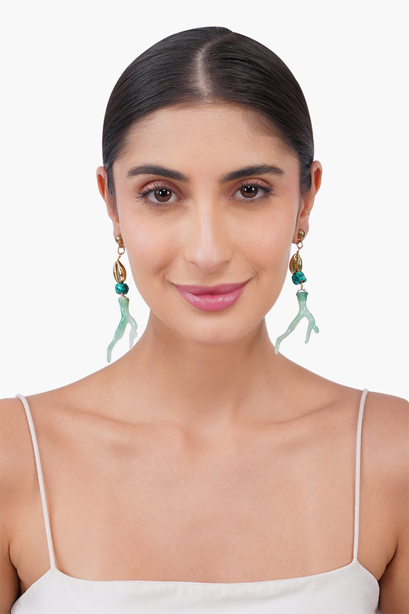 Emerald Shoreline Coral Drop Earrings | View 4