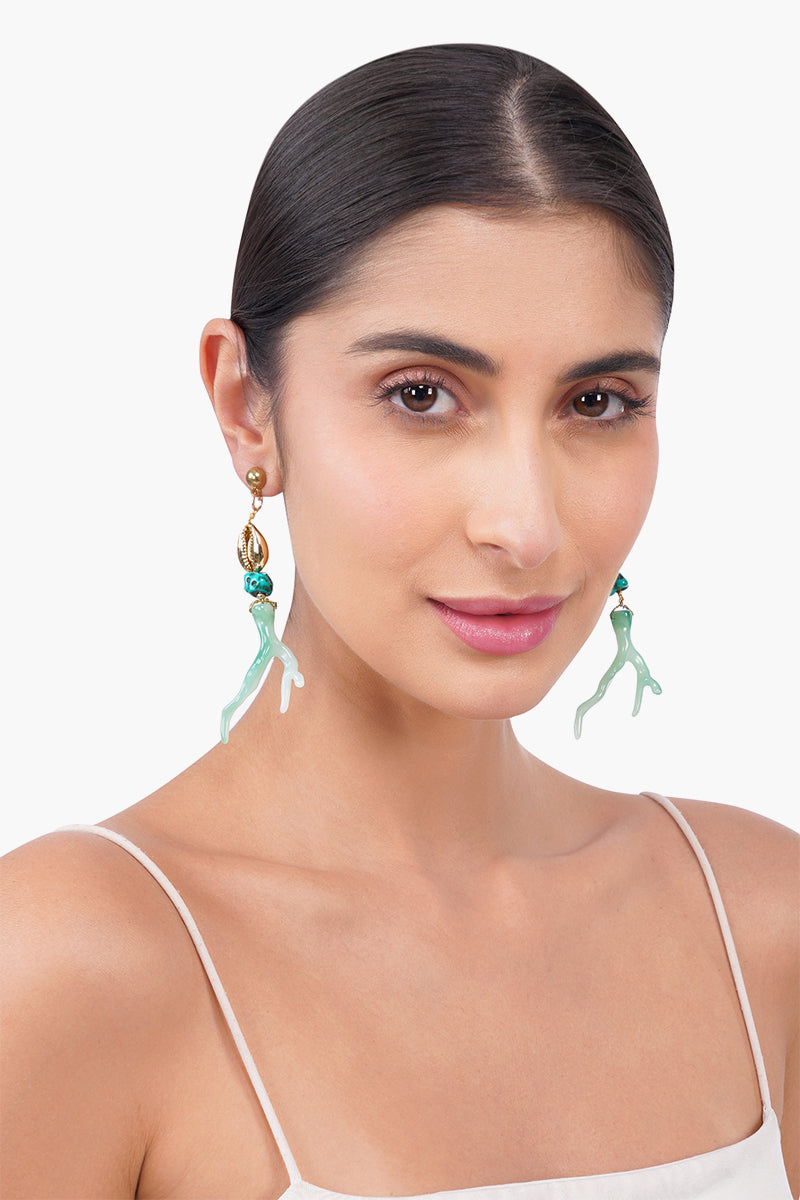 Emerald Shoreline Coral Drop Earrings | View 3