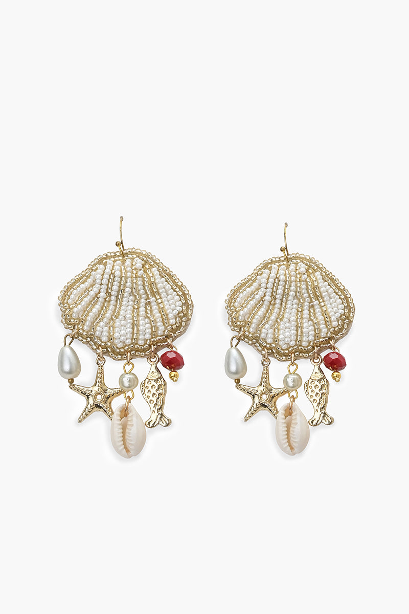 Sea-Life Beaded Shell Statement Earrings