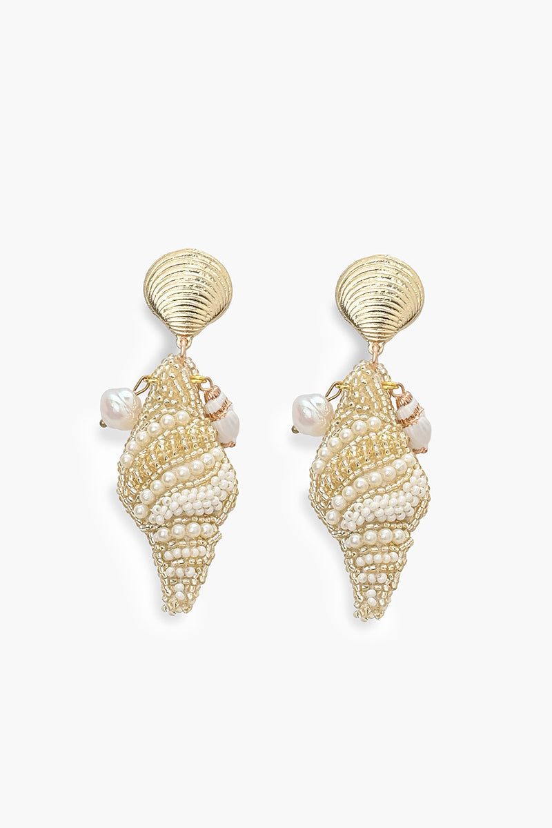 Pearl Conch Shell Statement Drop Earrings