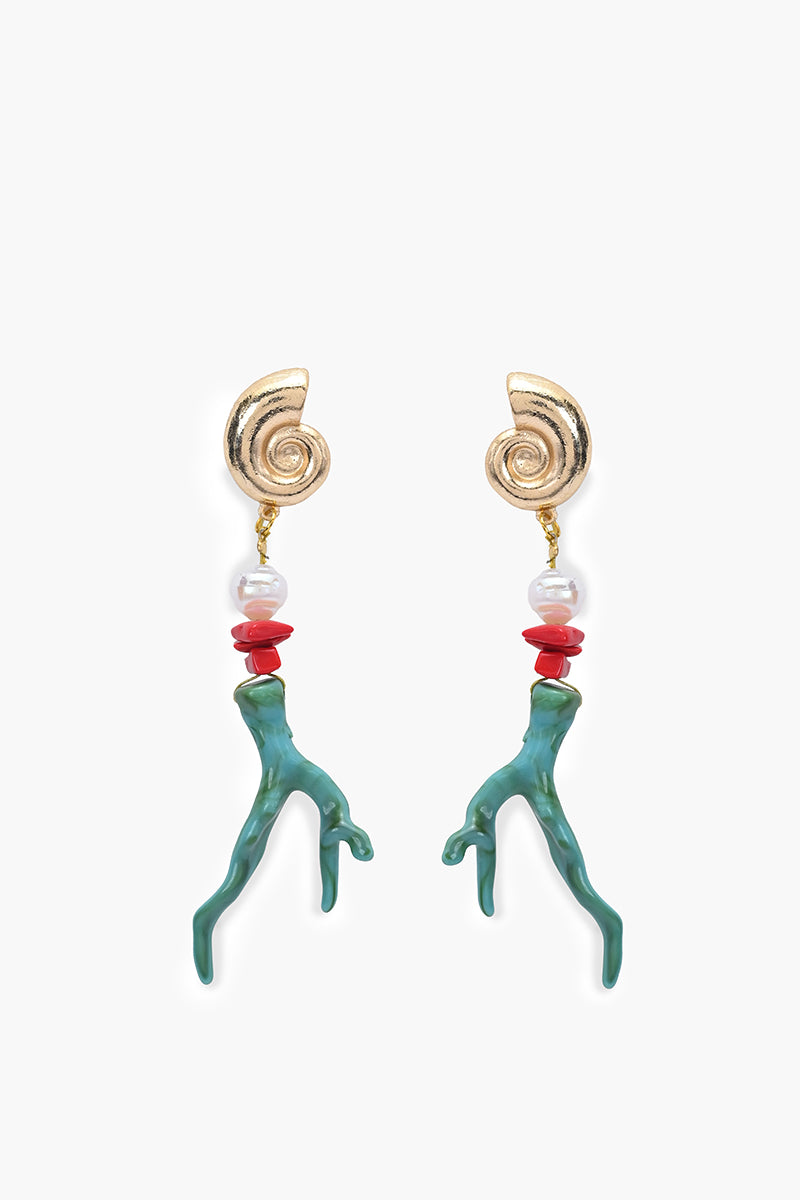 Aqua Coral Spiral Statement Dangle Earrings
