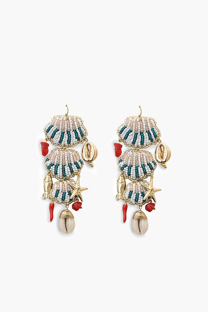 Beaded Shell Tiered Statement Drop Earrings | View 2