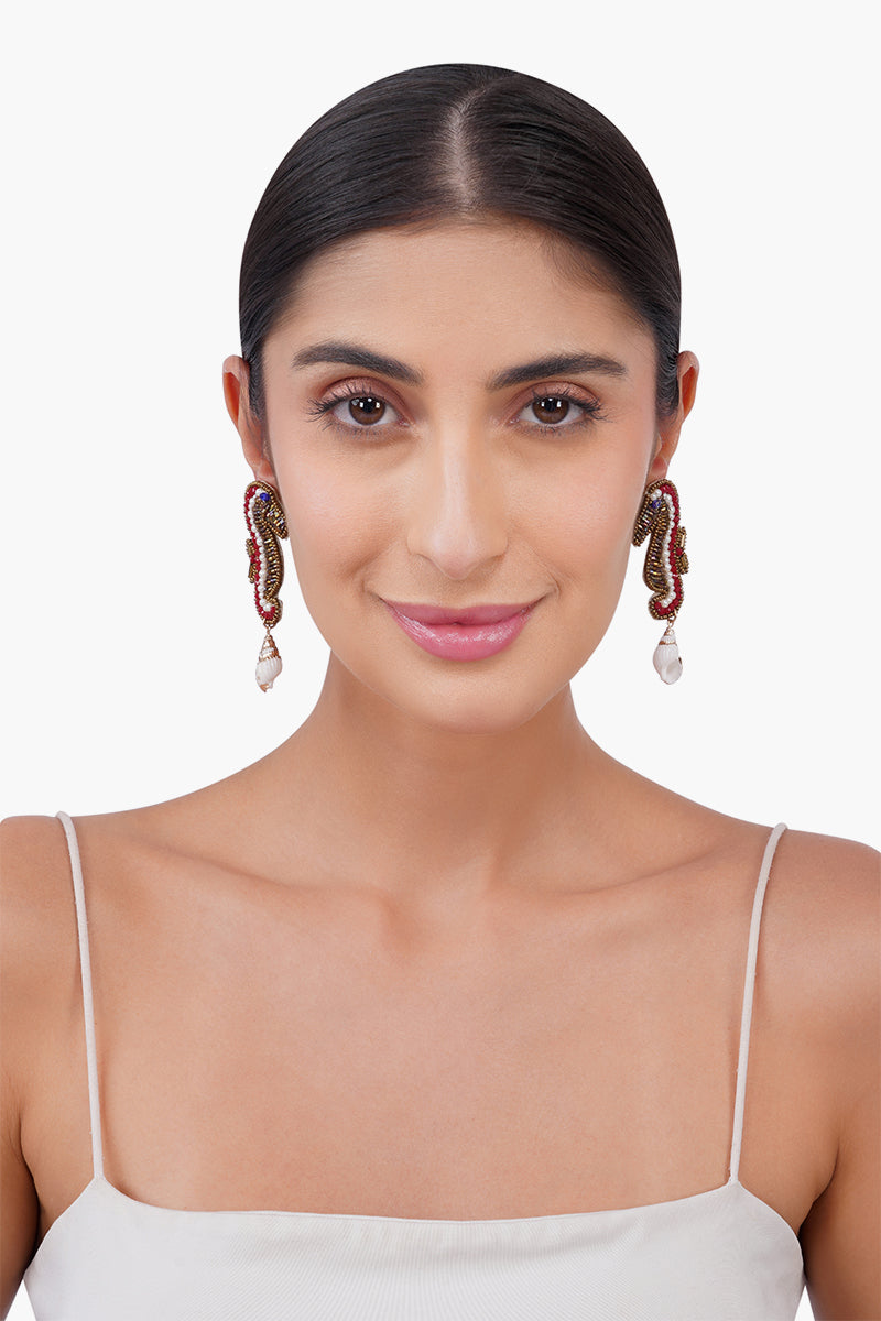 Beaded Seahorse Coastal Statement Earrings