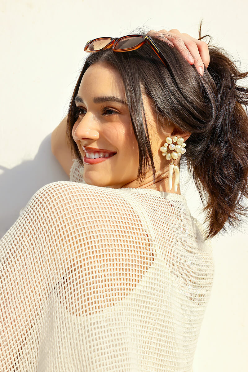 Ivory Reef Pearl Statement Earrings | View 1