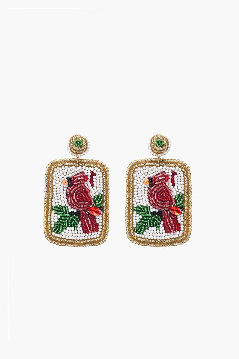 Tropical Parrot Mahjong Statement Beaded  Earrings