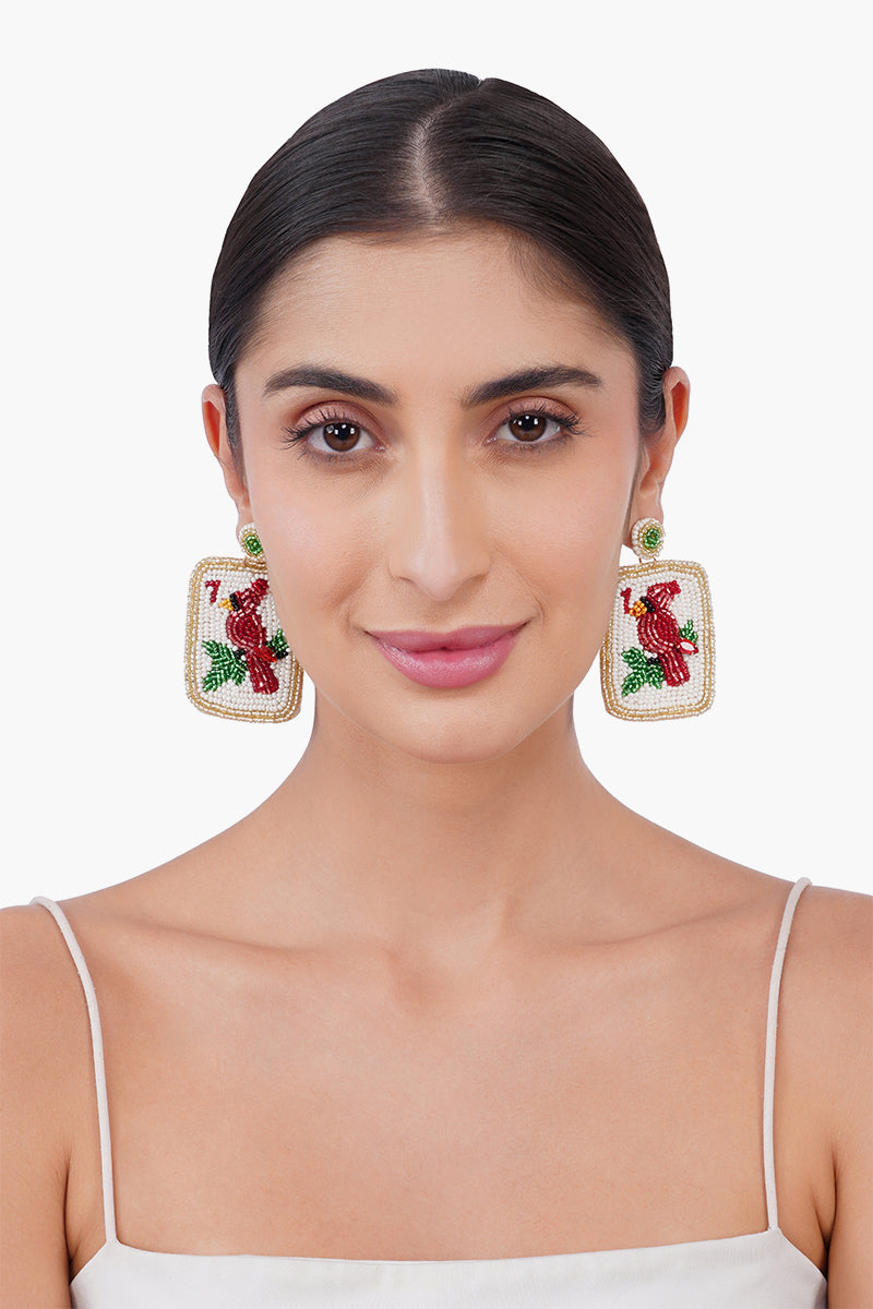 Tropical Parrot Mahjong Statement Beaded  Earrings | View 2