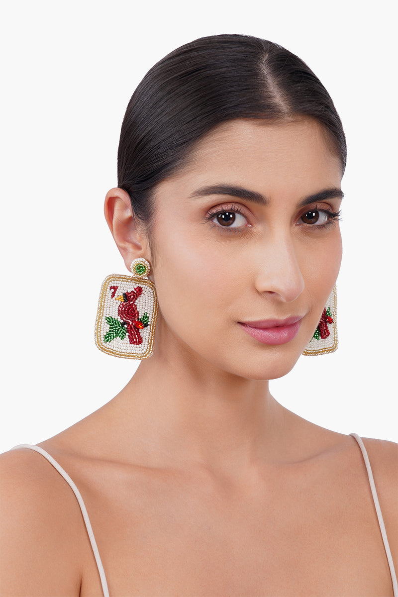 Tropical Parrot Mahjong Statement Beaded  Earrings | View 4