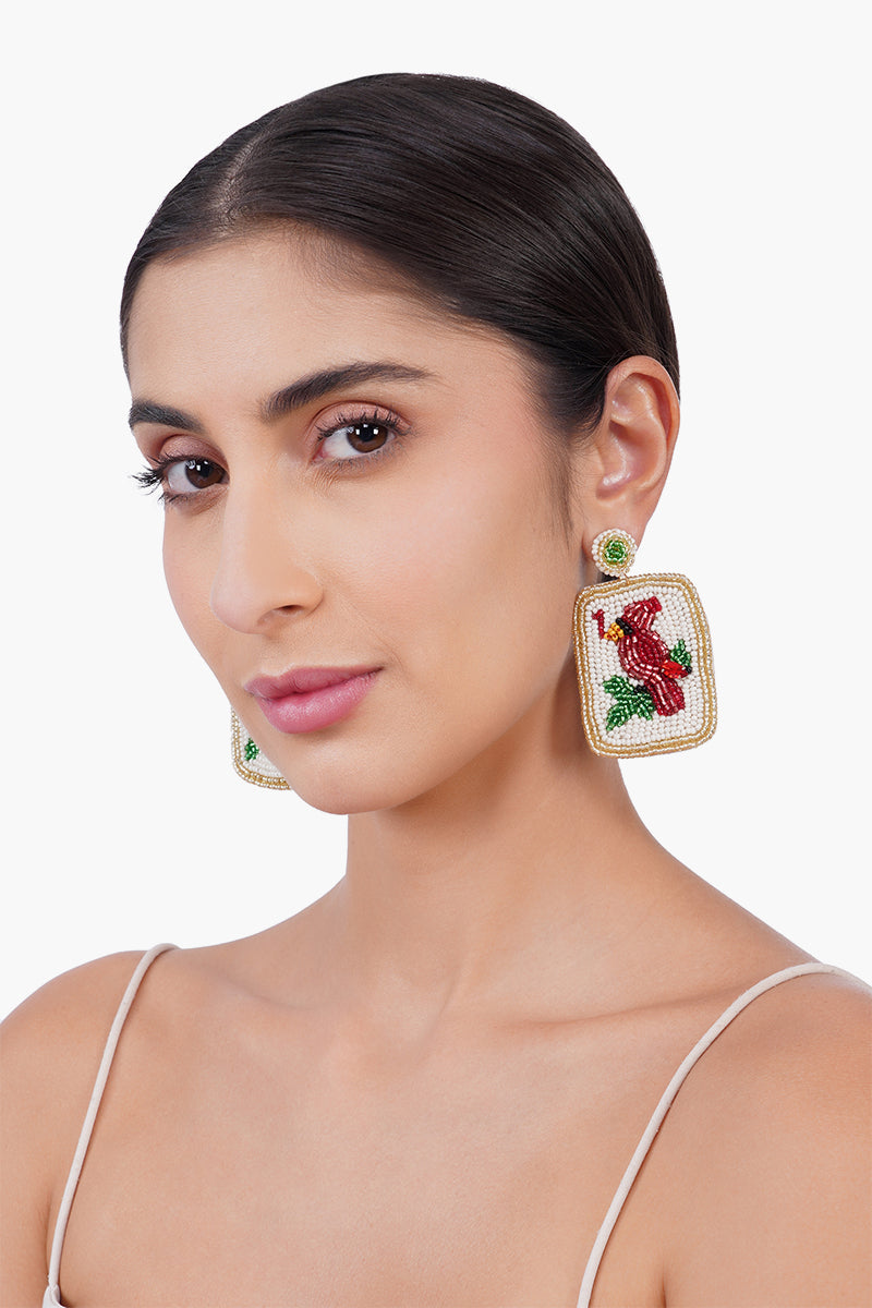 Tropical Parrot Mahjong Statement Beaded  Earrings | View 3