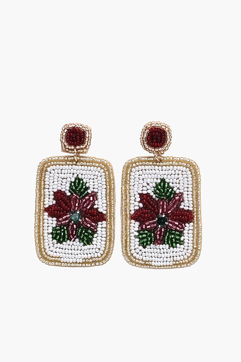 Poinsettia Bloom Mahjong  Beaded Drop Earrings | view 1