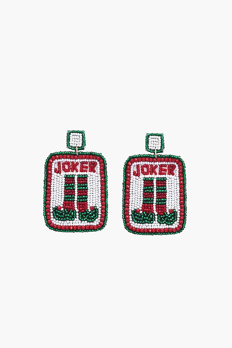 Joker  Card Holiday Statement Beaded  Earrings