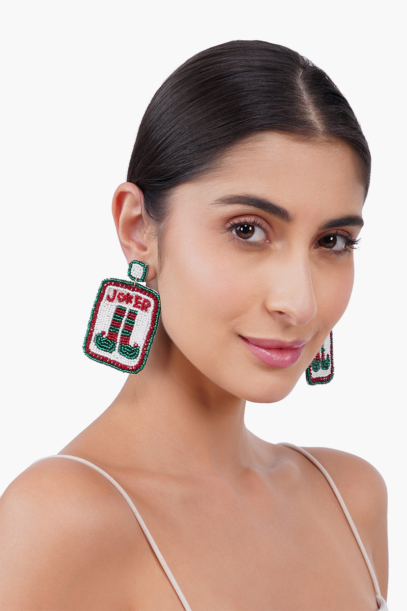 Joker  Card Holiday Statement Beaded  Earrings | View 4
