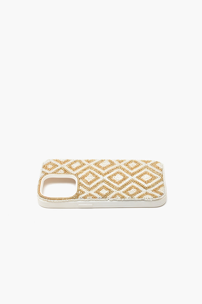 Pearl White and Gold Beaded Iphone 14Pro Case