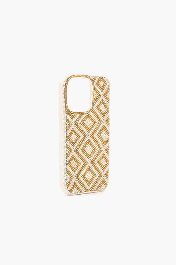 Pearl White and Gold Beaded Iphone 14Pro Case