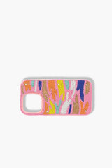 Pink Rainbow Zebra Beaded IPhone 14Pro Case