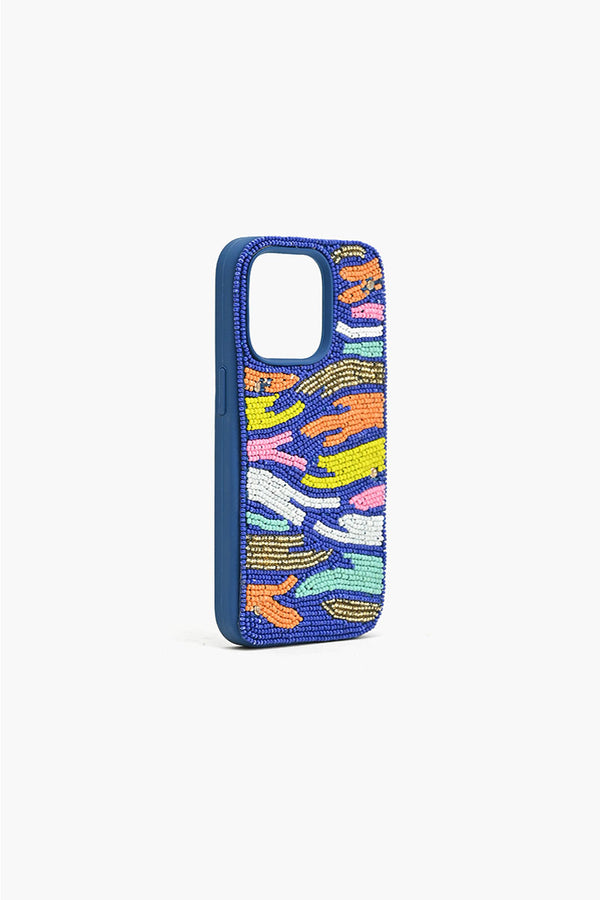 Blue Rainbow Zebra Beaded IPhone 14Pro Case