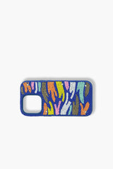 Blue Rainbow Zebra Beaded IPhone 14Pro Case