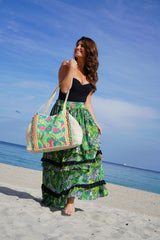 Neon Camo Pink And Green Hand Embellished Tote