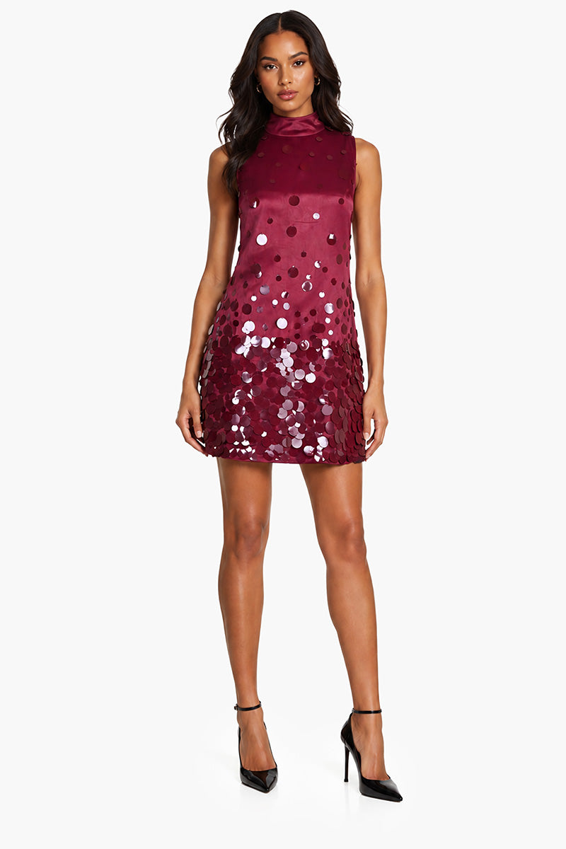 Sleeveless Mock Neck Sequence Hanging Short Dress