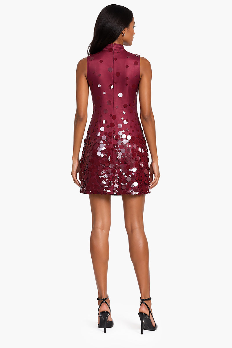 Sleeveless Mock Neck Sequence Hanging Short Dress