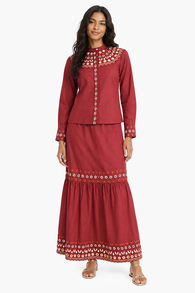 Scarlet Bloom Embroidered Shirt | View 2