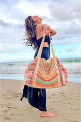 Vibrant Hand Embellished Rainbow Hand Beaded Tote