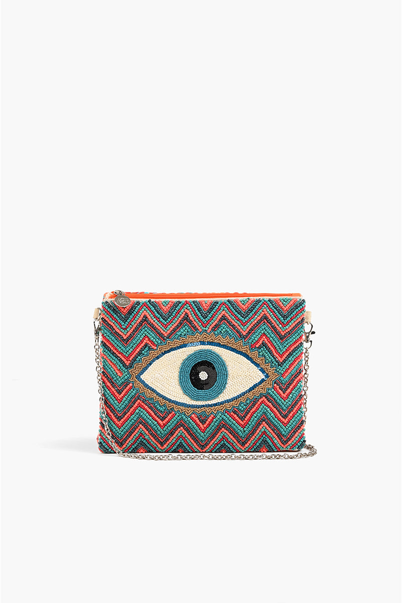 Evil Eye Good Luck Clutch with Removable Crossbody Chain