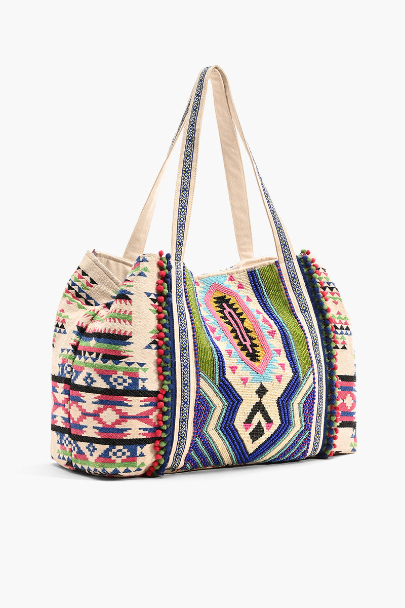 Tribal Hand Beaded Tote Bag-Multi Color Southwest Tote