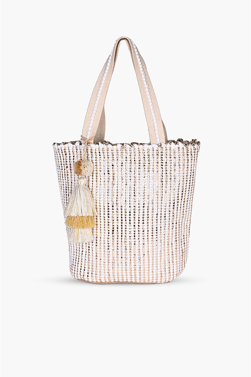 Natural Beauty  Upcycled Hand Woven White Tote