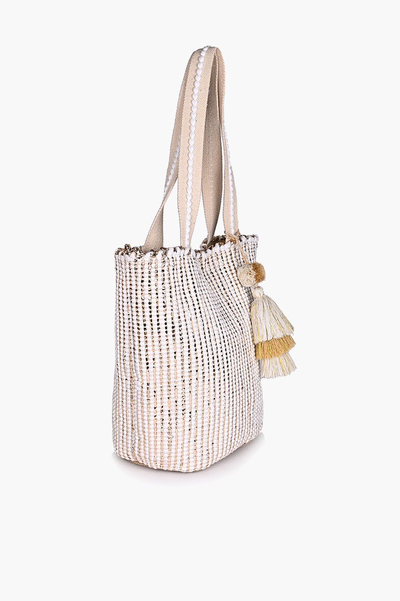 Natural Beauty  Upcycled Hand Woven White Tote