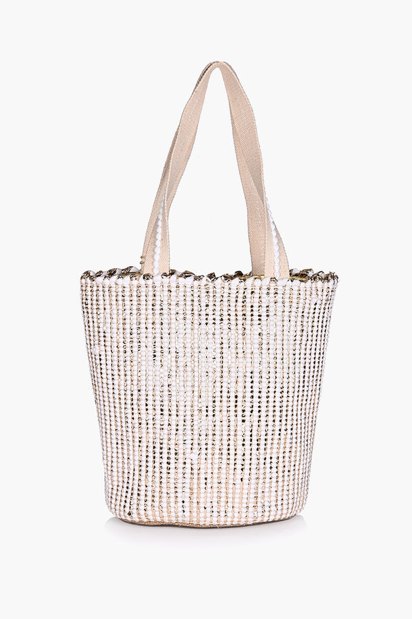 Natural Beauty Upcycled Hand Woven White Tote