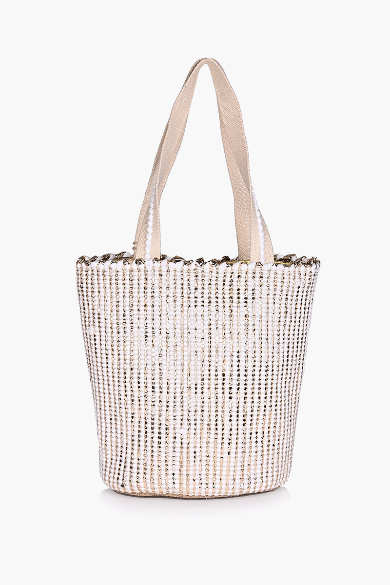 Natural Beauty  Upcycled Hand Woven White Tote