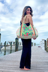 Neon Camo Pink And Green Hand Embellished Tote