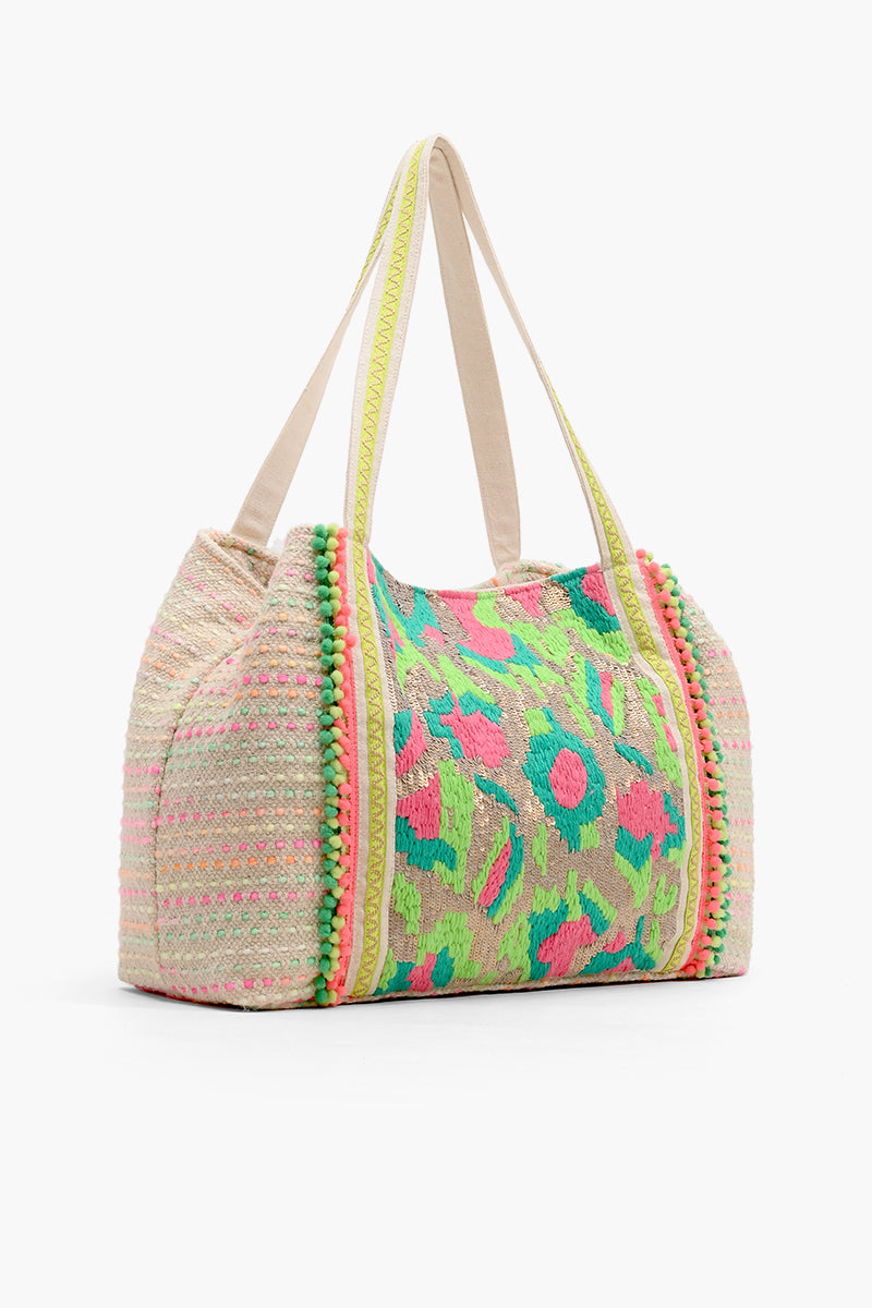 Neon Camo Pink And Green Hand Embellished Tote