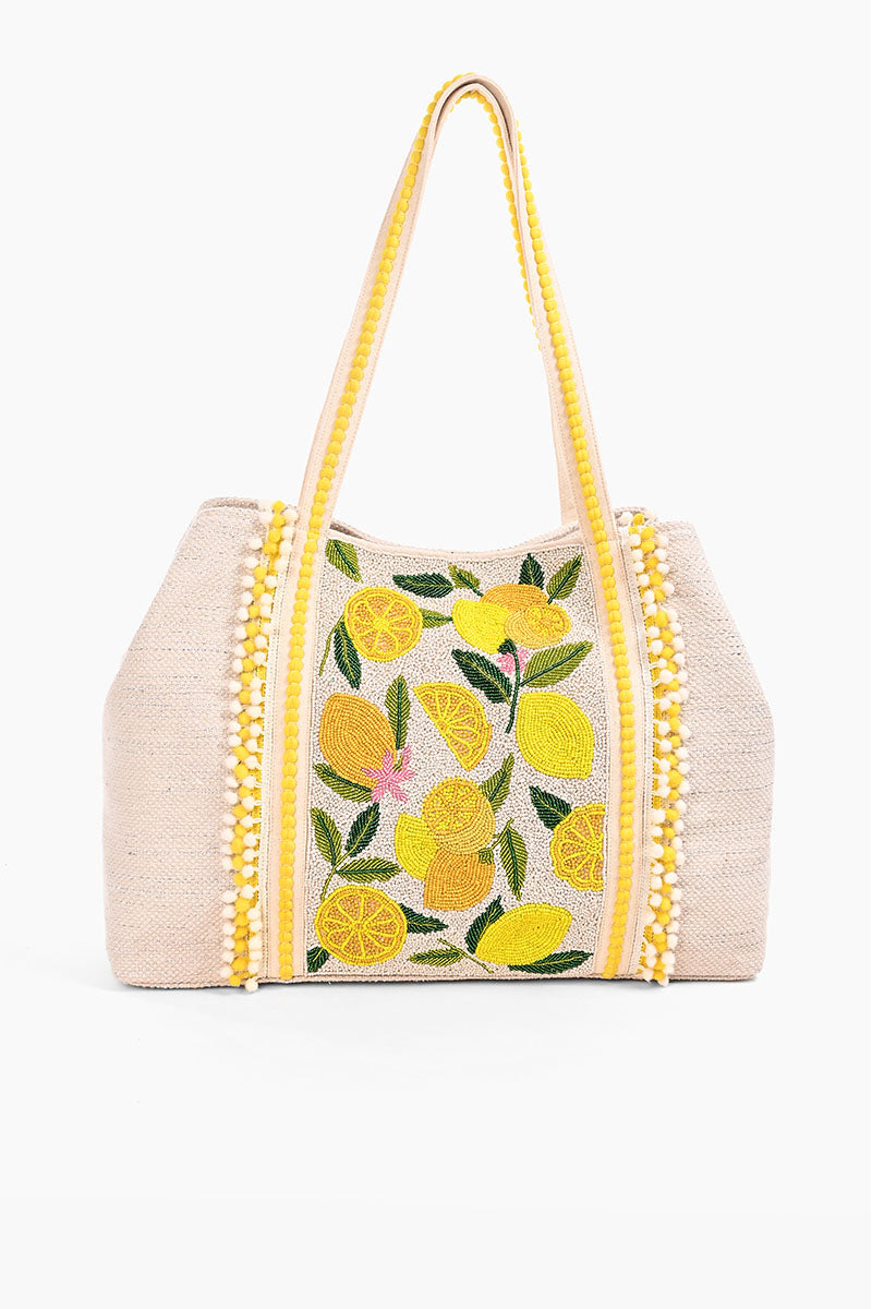 Make Lemonade Tote-Lemon Yellow Hand Beaded Tote